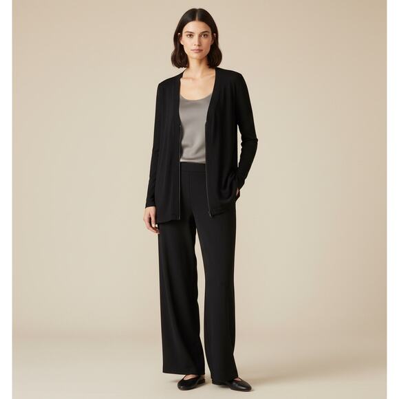 Eileen Fisher Black Zip Cardigan Jacket Women’s S Tencel Stretch Quiet Fleece - Picture 1 of 16